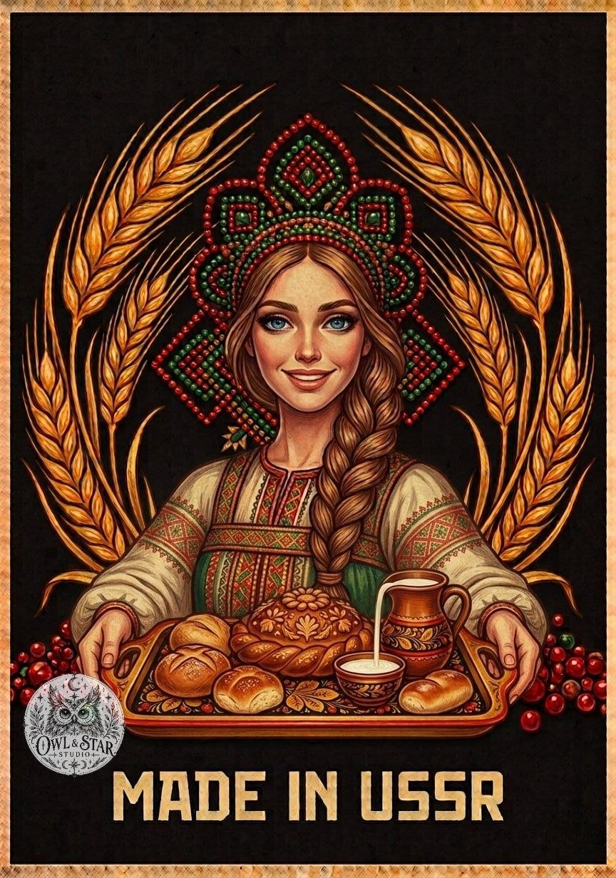 Digital poster No. 3 Made in USSR - Matryoshka dolls - baker girl.